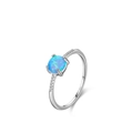 Elegante anillo de plata de ley S925 con ópalo azul redondo y piedras de circón blanco - Anillo - Talla EE. UU. 9