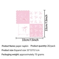 Dettaglio tovaglioli di carta con fiocco rosa che mostra dimensioni 33 cm e pacchetto - Stile Fiocco di Pizzo / Rosa e Bianco