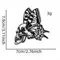 Detail of skull butterfly embroidery patch with size dimensions 7.9x7cm shown on white - Skull Butterfly Patch 7#