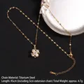 Collar de trébol giratorio dorado en acero de titanio con circonitas y cadena de 45cm - Estilo Giratorio 53 Flor con Borde Dorado (A707)