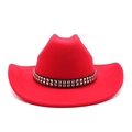 Close-up of red felt cowboy hat featuring a black band with silver square studs - M (56-58cm) / Red