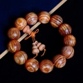 Translucent red wood beaded bracelet featuring 12 beads with distinct natural textures - 18mm*13 Beads (Smooth Grain Translucent + Hulu)