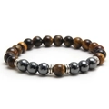 Beaded bracelet with natural tiger eye, hematite stones and silver spacers for men - Yellow Tiger Eye + Hematite + Silver Spacers