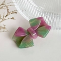 Green and purple gradient acetate bow hair clip with gold logo detail on white surface - 4.8cm / Purple Green