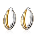 Eleganti orecchini a cerchio ovali bicolore in acciaio inossidabile con design multistrato - Orecchini ovali multistrato bicolore oro e argento