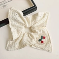Korean style white eyelet lace hair scrunchie with embroidered heart and cherry pattern - White Lace Cherry Embroidery