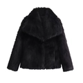 Detailed macro shot of the black faux fur collar showing long plush texture and shine - S / Black