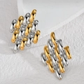 Retro geometric dual-tone 18K gold-plated irregular textured stud earrings for women - Gold & Silver Woven Texture
