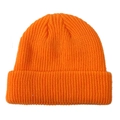 Classic bright orange knit beanie hat in warm ribbed wool with a retro cuffed design - One Size / Orange