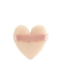 Peach heart-shaped velvet makeup puff with pink satin ribbon strap for flawless setting - Flocked Heart Puff / Nude