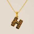 Gold letter H pendant necklace with black geometric enamel pattern on a dainty chain - Gold Letter H