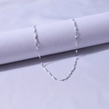 Elegant silver stainless steel link necklace with white enamel beads on purple background - Steel + White Stone / 40+5cm