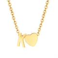 18K gold plated stainless steel heart necklace with letter K pendant on cable chain - Gold - Letter K