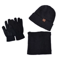 Men's winter 3-piece set with black knit beanie, neck warmer, and touchscreen gloves - 3-Piece Set (Hat + Scarf + Gloves) / Black