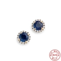 Elegant S925 sterling silver stud earrings featuring blue round gemstones and small diamonds - Gold Plated Blue Round Zirconia