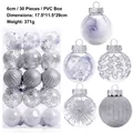 30-piece silver 6cm PET Christmas ball set with feather and glitter fillings in PVC box - Silver