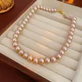 Elegant champagne gold pearl necklace with adjustable gold chain in a wooden box - Single Row Pearl / Champagne (10mm)