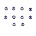 Macro view of ten gold-rimmed Evil Eye charms with blue enamel and sparkling rhinestones - 7# Round Blue Eye Pendant
