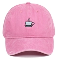 Casquette de baseball en coton lavé rose avec broderie de tasse à café sur le devant - Réglable / Rose