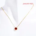 Minimalistische Goldkette mit Januar-Geburtsstein und rundem rotem Zirkonia-Anhänger - Januar Rot (Granatfarbe) / Gold