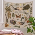 Detailed view of Green Witch tapestry with botanical illustrations and mushrooms - Green Witch(QY1014-4)
