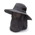 Men's dark grey fishing sun hat with wide brim, face mask, and neck protection cover - One Size / Dark Gray