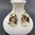 Handmade tree of life gold wire earrings with brown tiger eye gemstones for women - Tiger's Eye