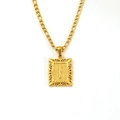 Gold-plated stainless steel Figaro necklace featuring a hollow rectangular pendant letter I - Letter I(SP598G-I)