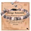 Hand-woven pink zebra stone adjustable bracelet featuring an inspirational gift card - Zebra Stone Braided Style