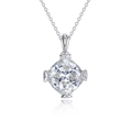 Luxurious S925 silver necklace with square-cut sparkling high carbon diamond pendant - 925 Silver / White Gold Color-White Zirconia