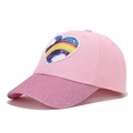 Rosa Mädchen-Baseballkappe mit Regenbogen-Herz-Pailletten und Glitzerschirm - Regenbogen Pailletten Herz - Rosa