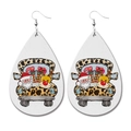Detail of Christmas faux leather teardrop earrings with festive Santa and leopard truck print - 7-Christmas Leopard Truck Teardrop
