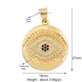 Golden Evil Eye pendant with white zircon stones and polished finish 27mm height - Gold Eye Shape Zircon / Seven Stars