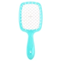 Vented hollow hair brush in turquoise and white for wet or dry hair styling - Green Handle - White