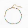 Detail of colorful beads on gold plated bohemian chain bracelet with lobster clasp - Thin Gold Chain Colorful Bead Bracelet (BC491-15)