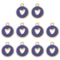 Set of 10 dark blue enamel heart charms with gold finish for DIY jewelry making - Sapphire Blue
