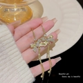 Golden bow tassel earrings with luxury pearls and sparkling rhinestones for women - E0032 Gold Silver Needle (Bow Pearl Full Diamond Tassel Gold)