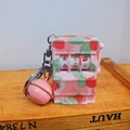 Pink strawberry mini fruit machine keychain with working lever and metal ring - Strawberry Water Transfer Sticker-free Lobster Button Pink Bell / 1000 Minimum Order