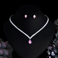 Set di gioielli con collana e orecchini con pietre rosa a forma di goccia - Set di collana e orecchini da 2 pezzi