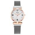 Elegant women's watch with rose gold case, white textured dial and magnetic Milanese strap - Silver