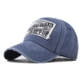 Berretto da baseball vintage in cotone blu lavato con visiera rovinata e toppa - Regolabile / Blu navy