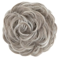 Messy bun hair piece in ash brown with light blonde highlights on white background - Polar Silver