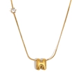 Collier en acier doré 18K avec pendentif lettre H bulle et petite pierre de zircon - Or-Lettre H