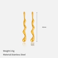 Detail of 18K gold-plated irregular wave drop earrings with 43mm height and 3.6g weight - Long Fluid Wave Stud Earrings