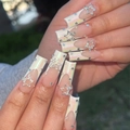 Faux ongles French longs blancs avec strass en forme d'étoile et forme carrée chic - CZ383-G [Colle à la Gelée + Bâton + Lime]