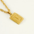Gold stainless steel square pendant necklace featuring engraved capital letter T - Letter T