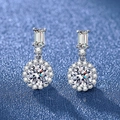 Moissanite stud earrings with round center stone and emerald cut accent on blue background - Tassel Earrings [white Gold] Led-92