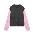Cardigan da donna in maglia stile finto due pezzi, grigio scuro e strisce lilla - S / Viola