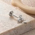 F136 titanium labret stud with three 5.5mm clear zircons in a triangle flower shape - 5.5mm / Silver-Clear White
