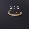 Manchette d'oreille dorée en acier inoxydable ornée d'une rangée de perles blanches - Style de Perle Incurvée (312-G) / Or